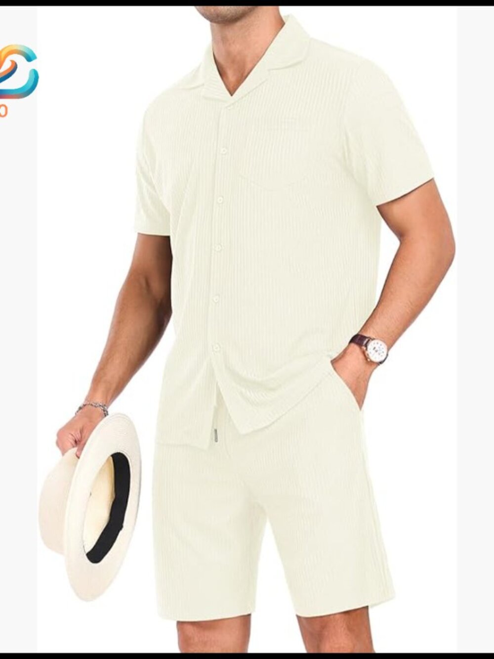 Men's 2-Piece Short Sleeve Set, Polyester Blend, Relaxed Fit, Beach Casual